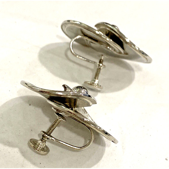 Vintage screwback earrings silvertone swirls textured dimensional mod circles - Picture 5 of 6